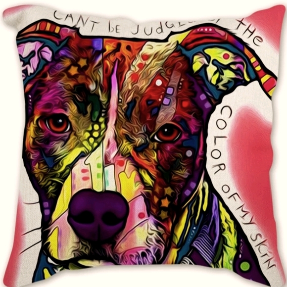 Other - Colorful Pit Bull 18" Decorative Throw Pillow Case "Can't Be Judged"